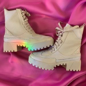 Bedazzled Pastel Pink Combat Laceup Boots